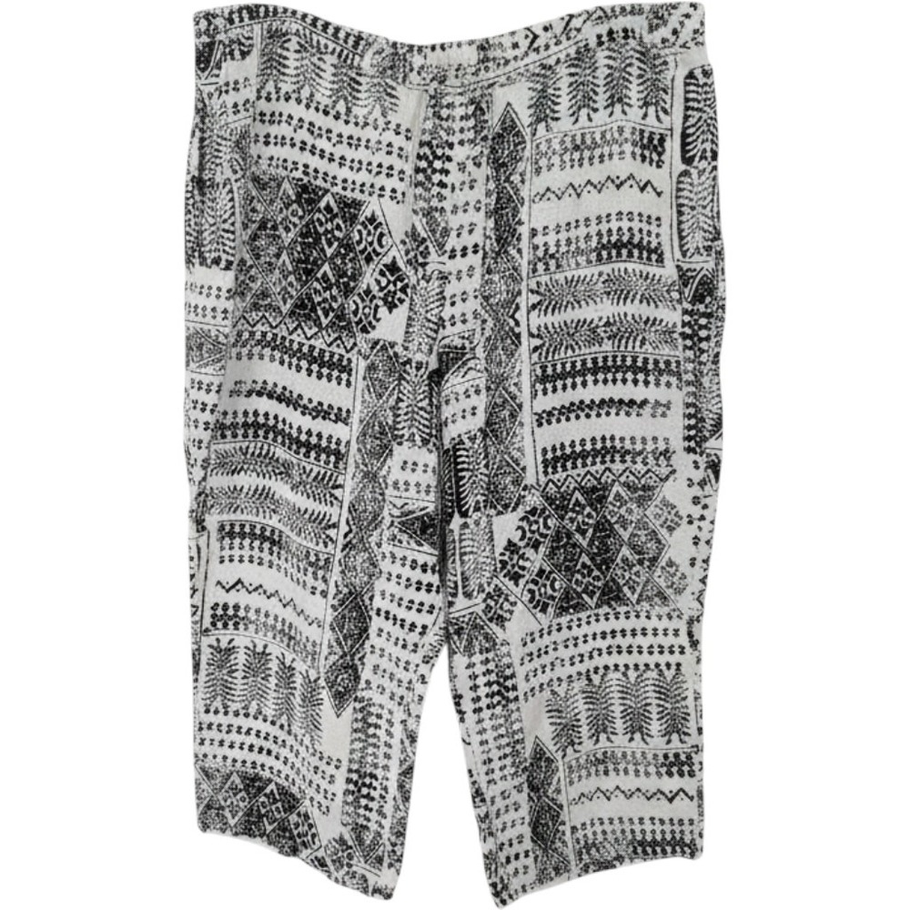 Chicos Linen Pants Women Large White Black Tribal Geometric Boho Pull On Casual‎